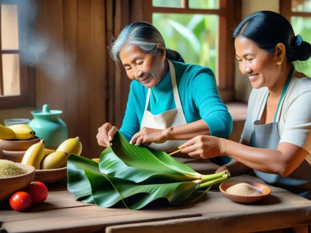 Una abuela peruana enseña a su familia la receta Juane en una cocina rústica