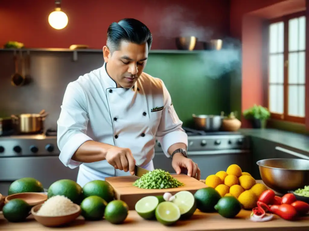 Gastón Acurio prepara cebiche peruano con maestría, mostrando la historia y tradición culinaria con cada paso