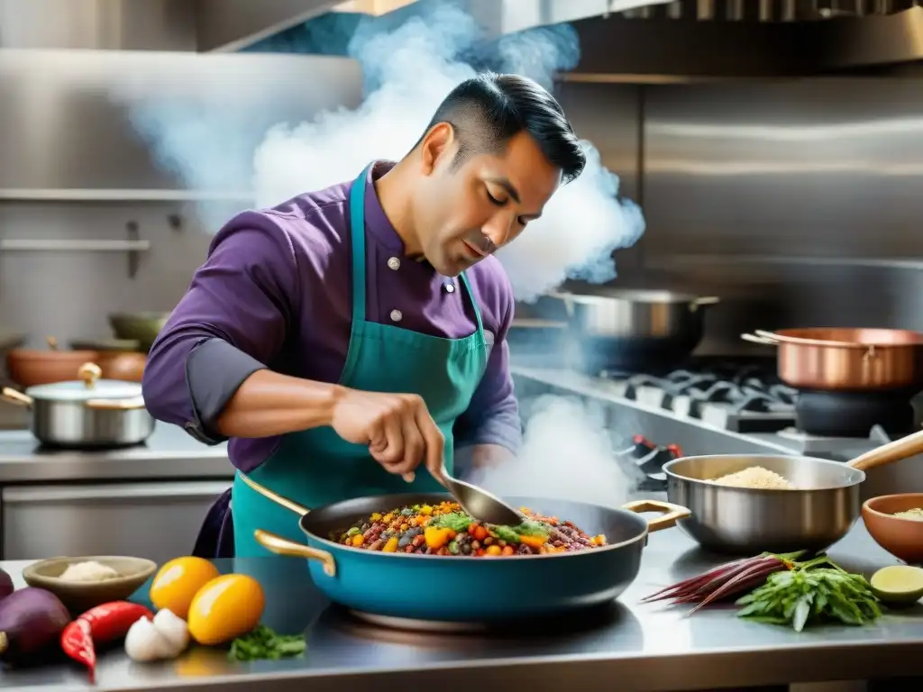 Gastón Acurio prepara plato peruano con ingredientes autóctonos en cocina bulliciosa