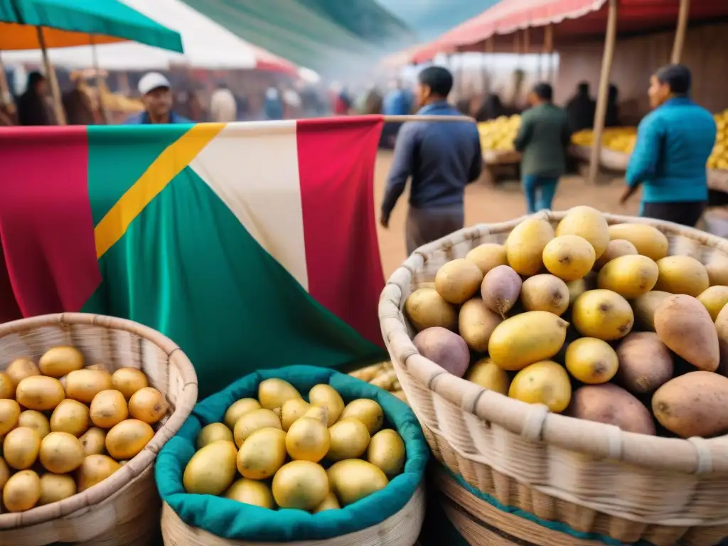 Un agricultor peruano muestra ollucos recién cosechados en un mercado vibrante