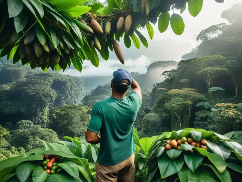 Un agricultor peruano cosecha sacha inchi en la exuberante selva amazónica