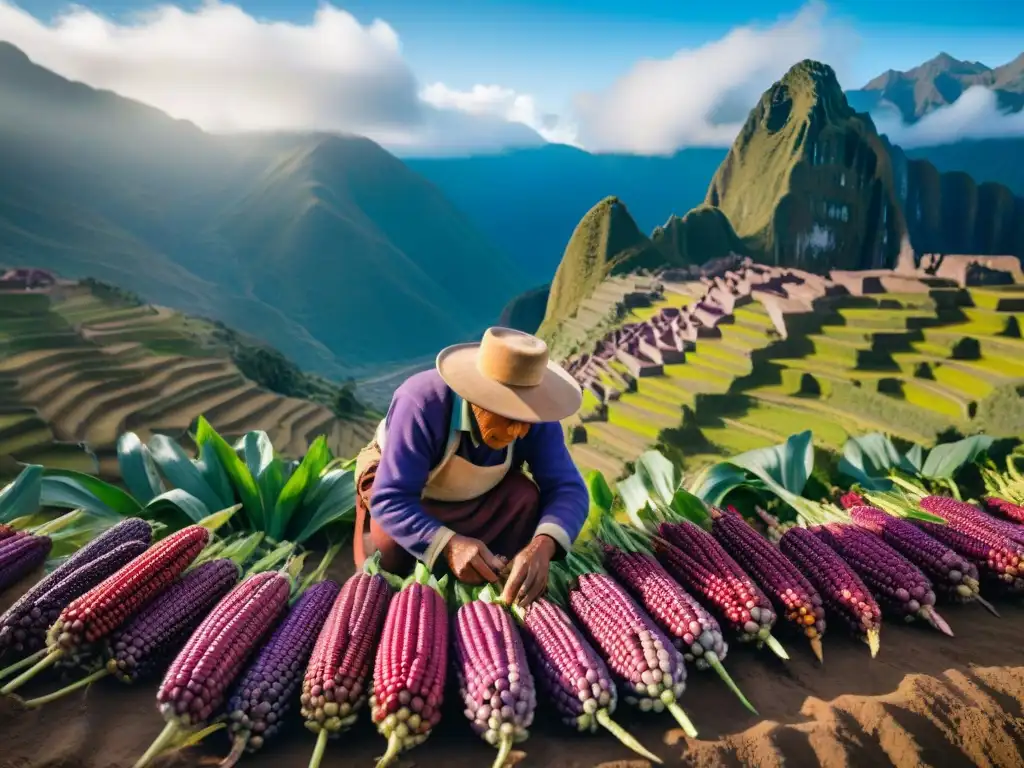 Un agricultor peruano selecciona maíz morado en los Andes