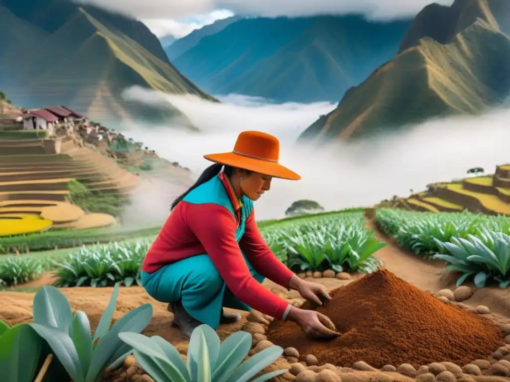 Un agricultor peruano cosechando oca en los Andes