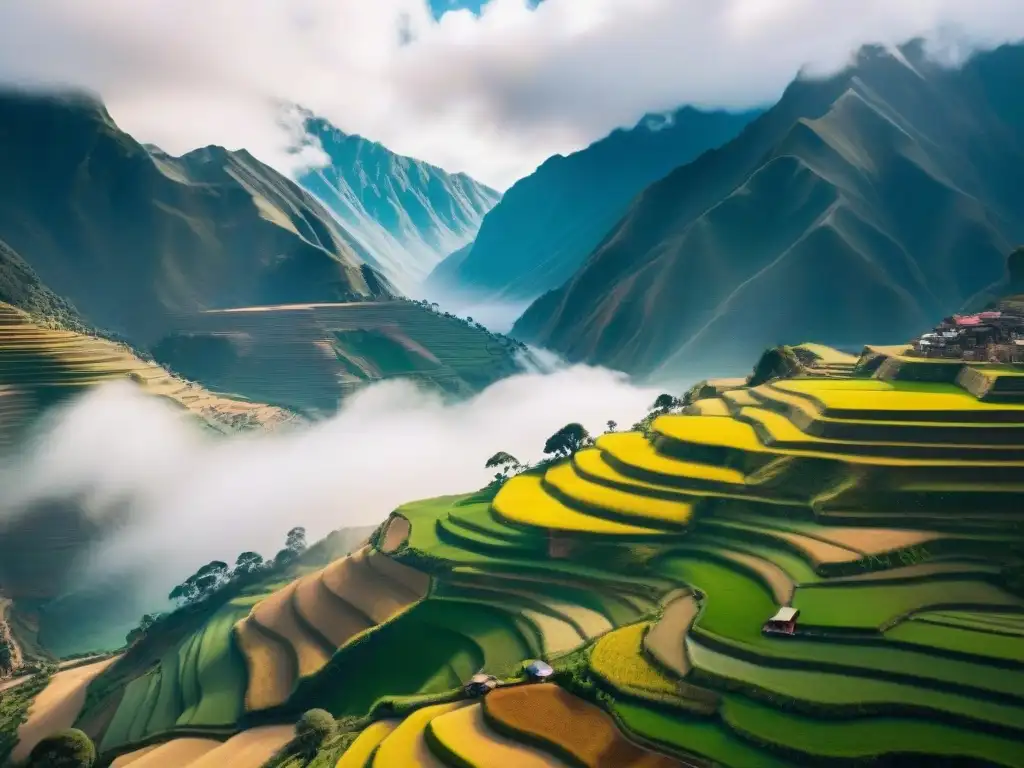 Un agricultor peruano tradicional cultivando en los Andes, destacando la conexión entre altitud, agricultura y sabores únicos