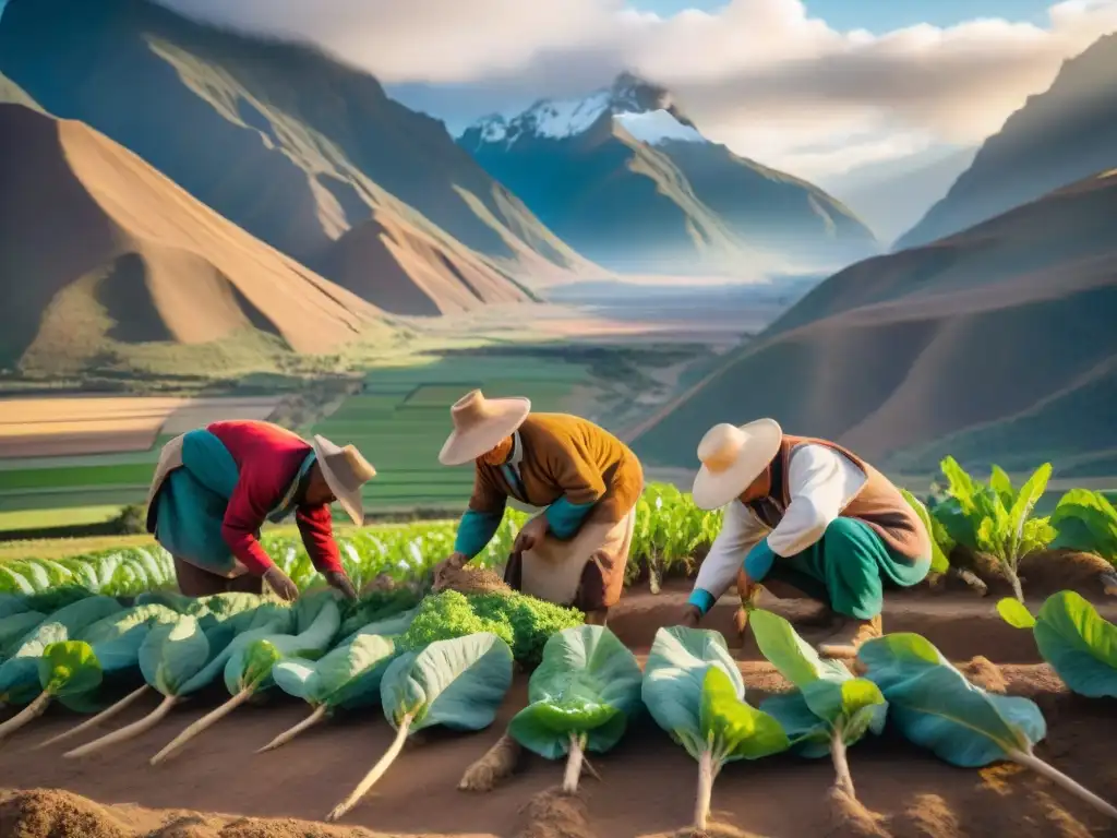 Amanecer en los Andes: Agricultores peruanos cosechando la Maca Andina, transmitiendo tradición y conexión con la tierra