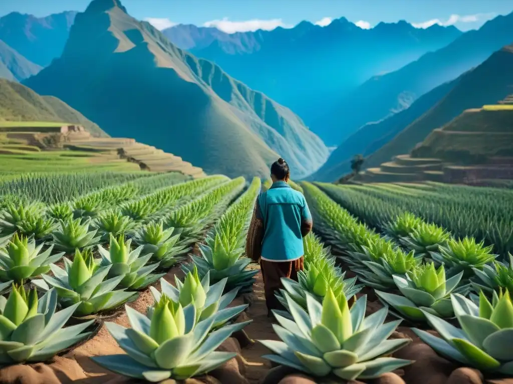 Plantación de aloe vera en los Andes de Perú, donde agricultores cuidan las plantas