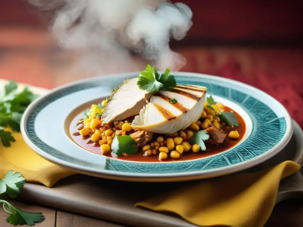 Sabores y colores: Ají de gallina peruano en detalle Aji de gallina peruano con textura cremosa y sabores intensos en plato de cerámica tradicional - Recetas tradicionales de comida peruana