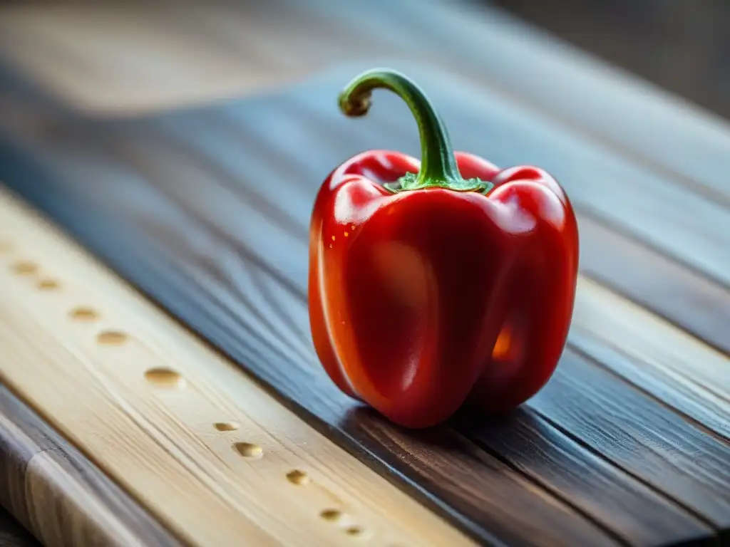 Patrón de chiles rojos vibrantes en tabla de madera Patrón de ajíes rojos vibrantes en tabla rústica, resaltando sus beneficios en gastronomía