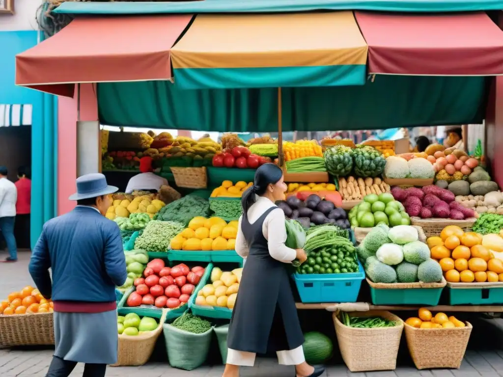 Puesto de alimentos saludables en mercado de Lima, Perú, reflejando la comunidad y emprendimiento de startups alimentos saludables Perú