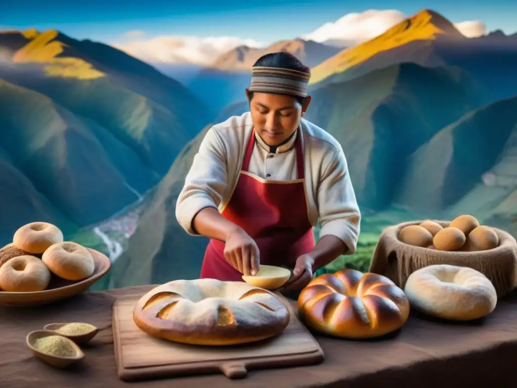 Un amanecer andino en una panadería tradicional con el pan de tres puntas y las manos del panadero