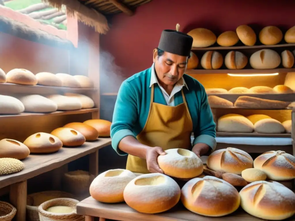 Un amanecer en una panadería tradicional peruana, mostrando la elaboración artesanal del pan