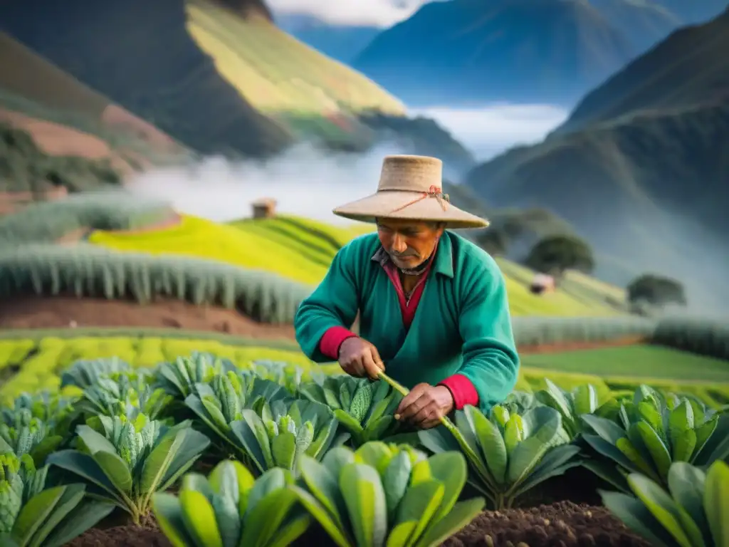 Andina cosechando tarwi en los Andes, beneficios del superalimento Tarwi