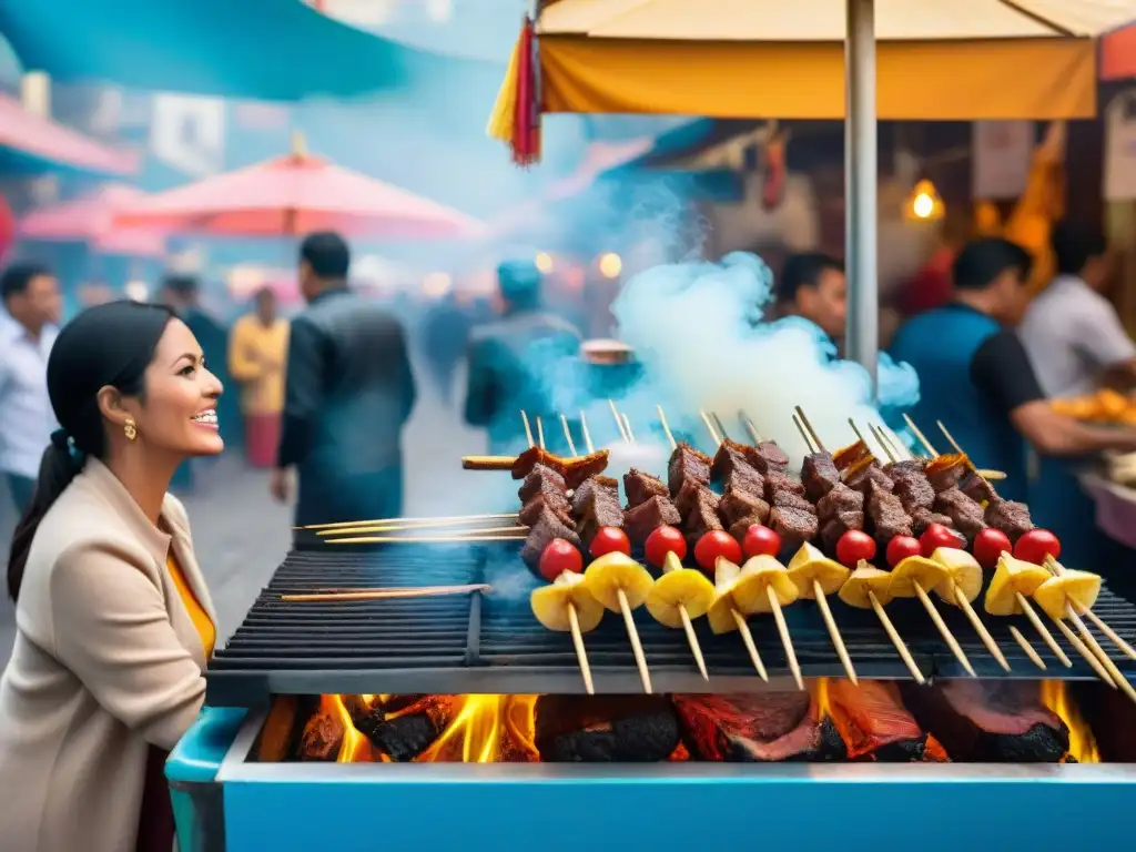 Una animada escena en Lima, Perú, llena de sabores y colores con el secreto del anticucho peruano