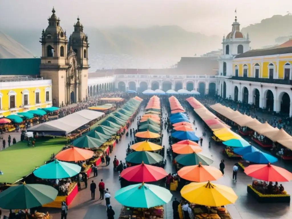 Celebración animada en el Festival del Ceviche Lima con puestos de comida y ambiente festivo