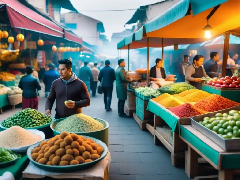 Animado mercado de comida en Lima con startups gastronomía peruana innovadoras