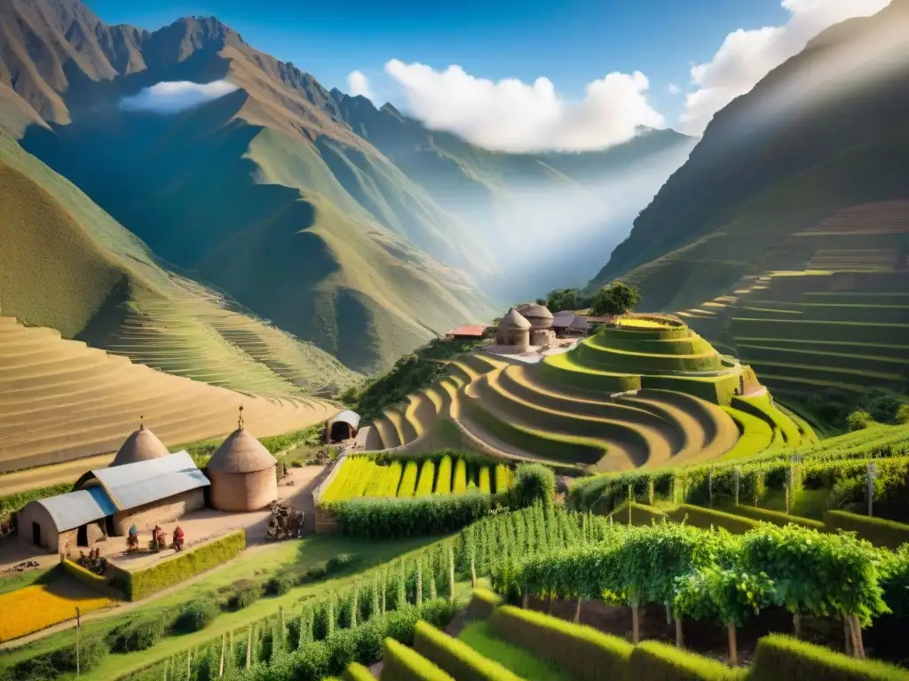 Antigua destilería peruana elaborando pisco, con trabajadores expertos y paisaje vibrante