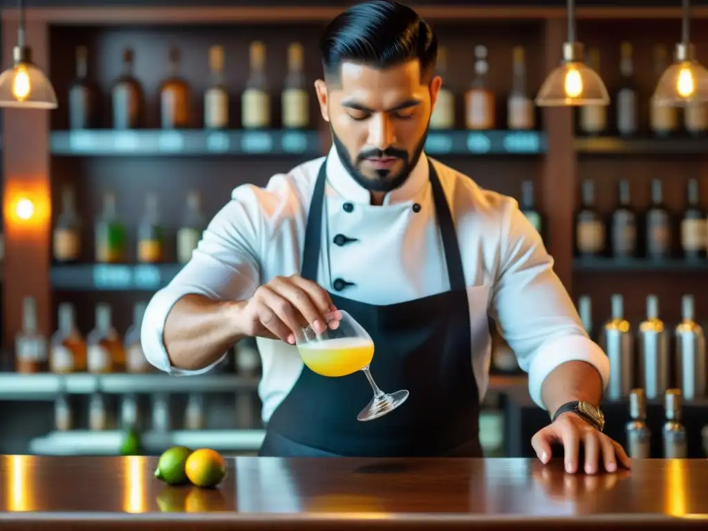 El arte de preparar un Pisco Sour auténtico en un bar peruano tradicional