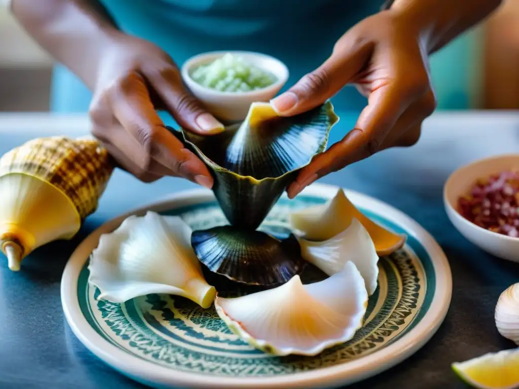 Preparación artesanal de Cebiche de Conchas Negras Afrodisíaco con manos expertas