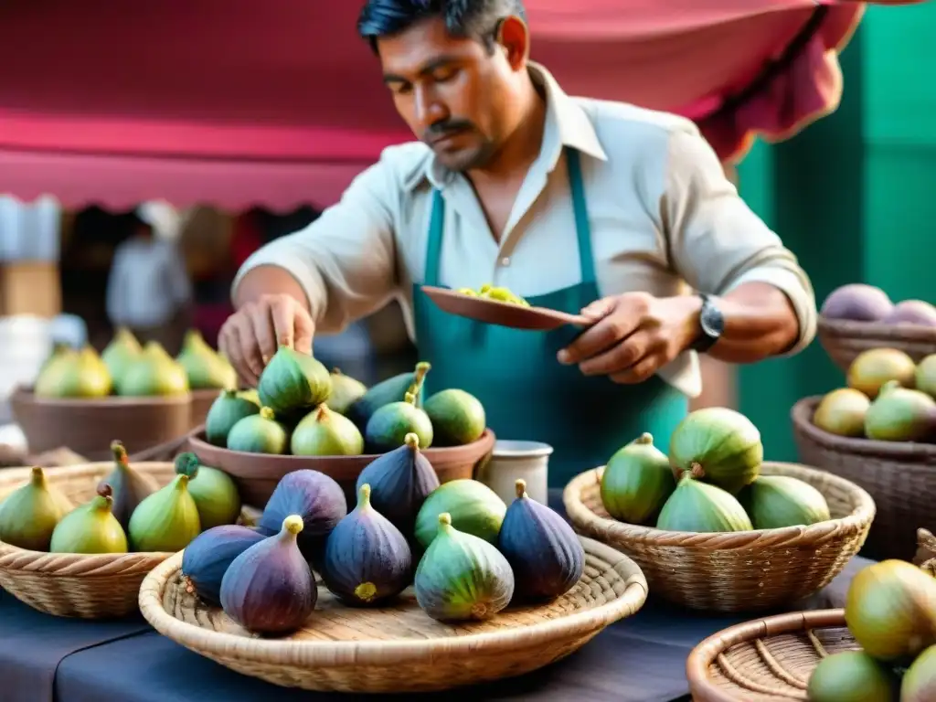 Preparación artesanal de refresco de higo peruano tradicional en puesto de mercado