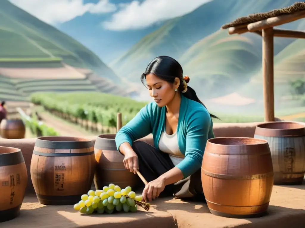 Artesanía en la destilería de Pisco en Perú, mostrando el proceso detallado y la belleza rústica