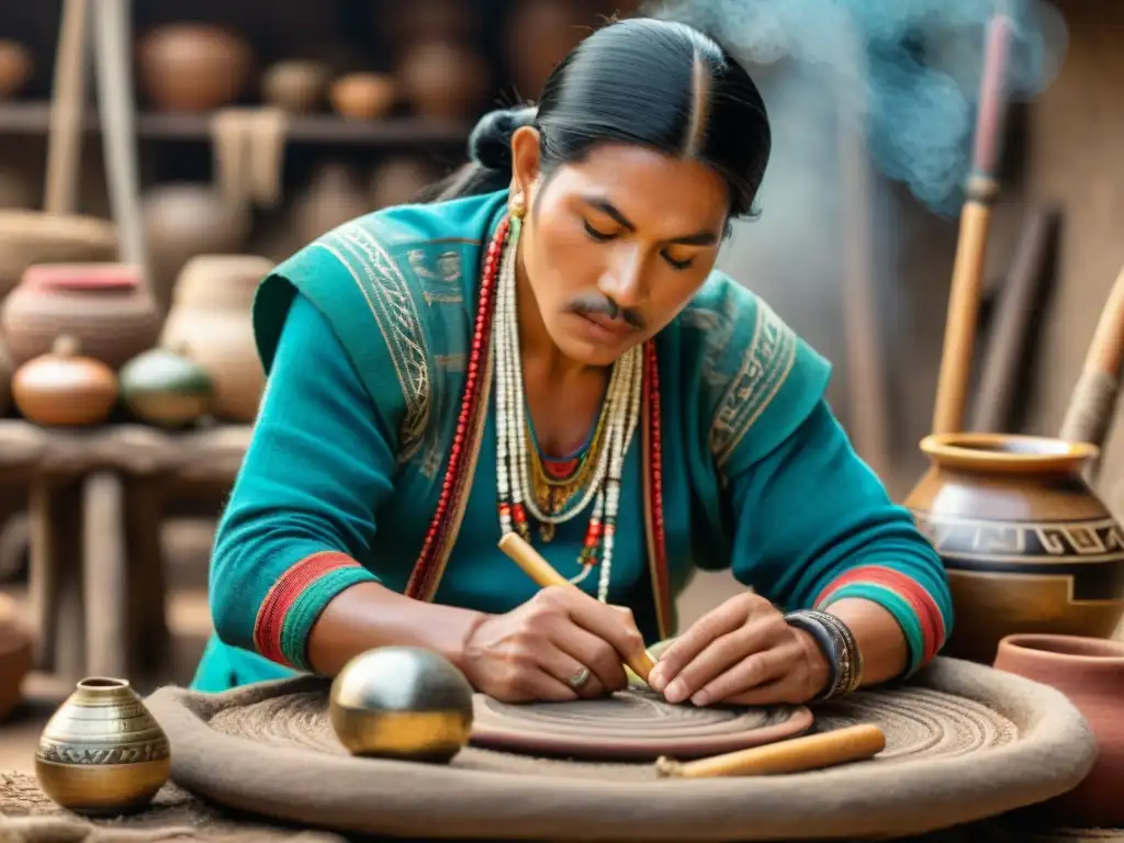 Un artesano en Perú antiguo da vida a un cántaro con diseños intrincados