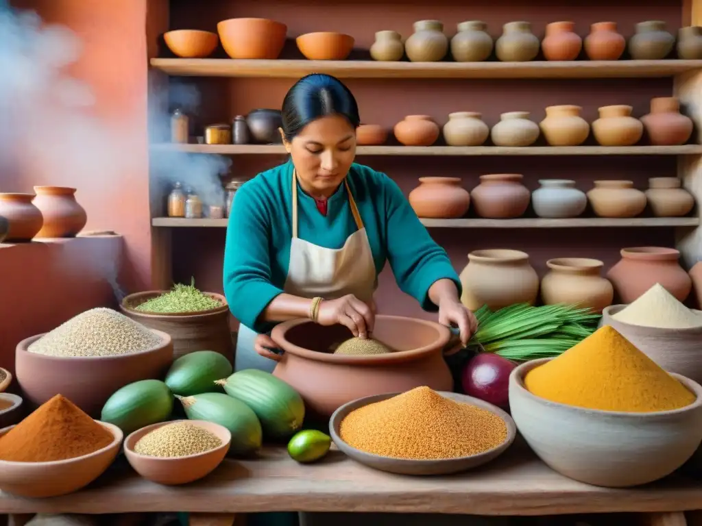 Un artesano prepara chicha en una cocina tradicional peruana, mostrando la fermentación de alimentos en Perú