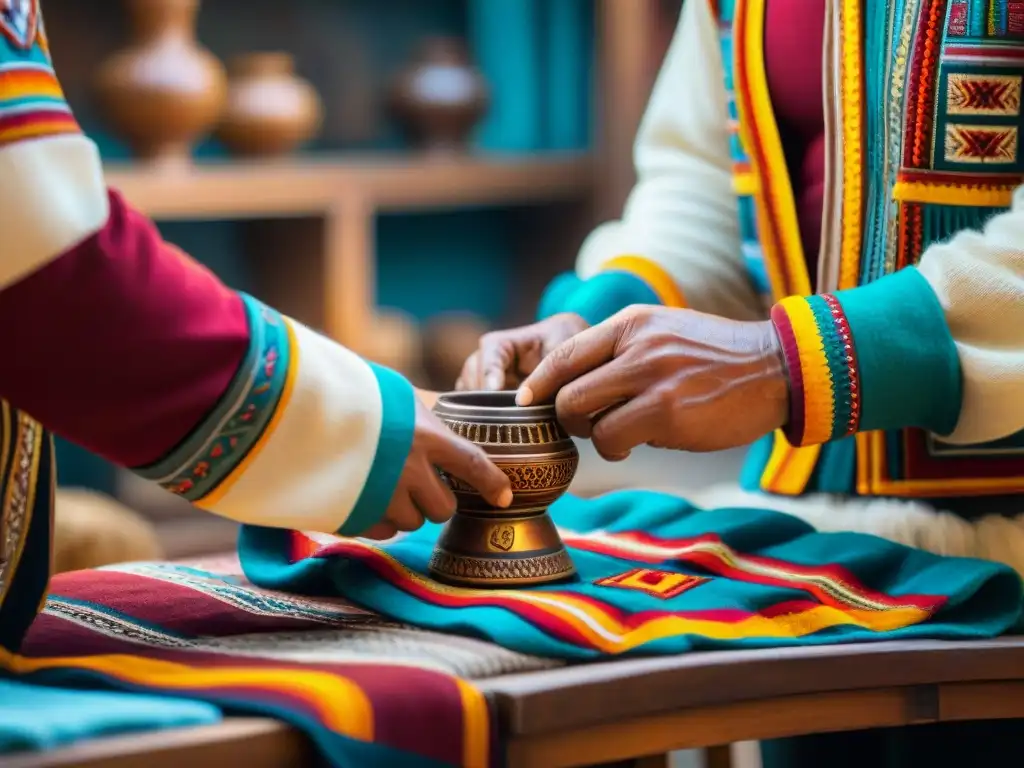 Un artesano peruano tallando meticulosamente un Mate Burilado, mostrando el arte y la artesanía de la mesa peruana