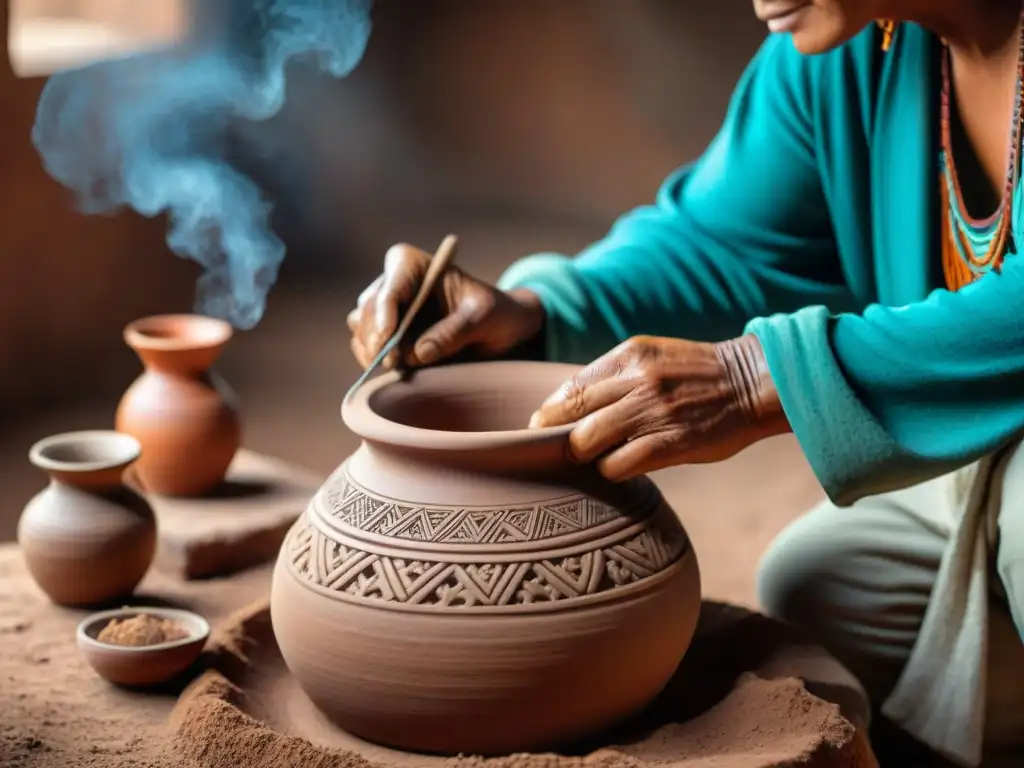 Un artesano peruano moldea una olla de barro, reflejando la tradición y los Beneficios de cocinar en olla de barro