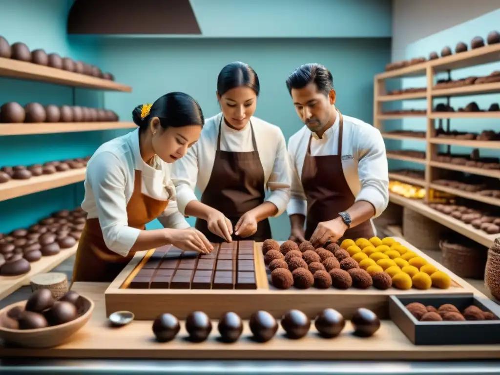 Artesanos del cacao peruano en chocolatería fina, creando con pasión y precisión