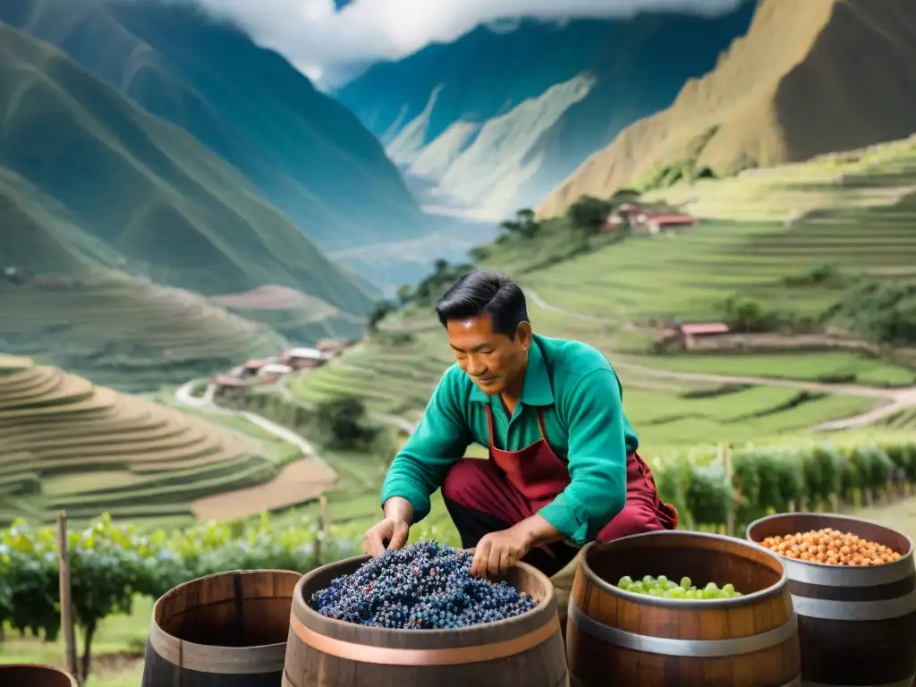 Artesanos peruanos elaborando piscos raros y únicos en los Andes