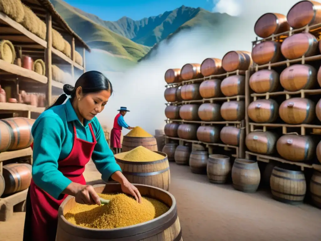 Artesanos destilando Pisco en una tradicional destilería peruana