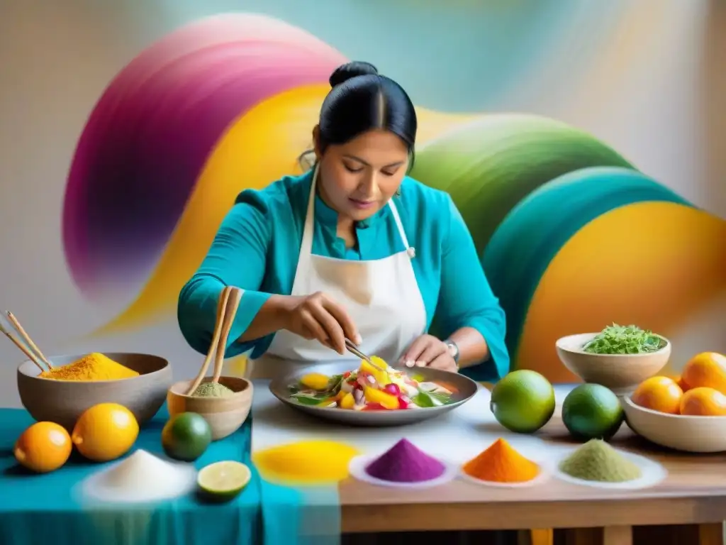 Un artista peruano interpreta artísticamente la comida peruana en una impecable pintura de ceviche