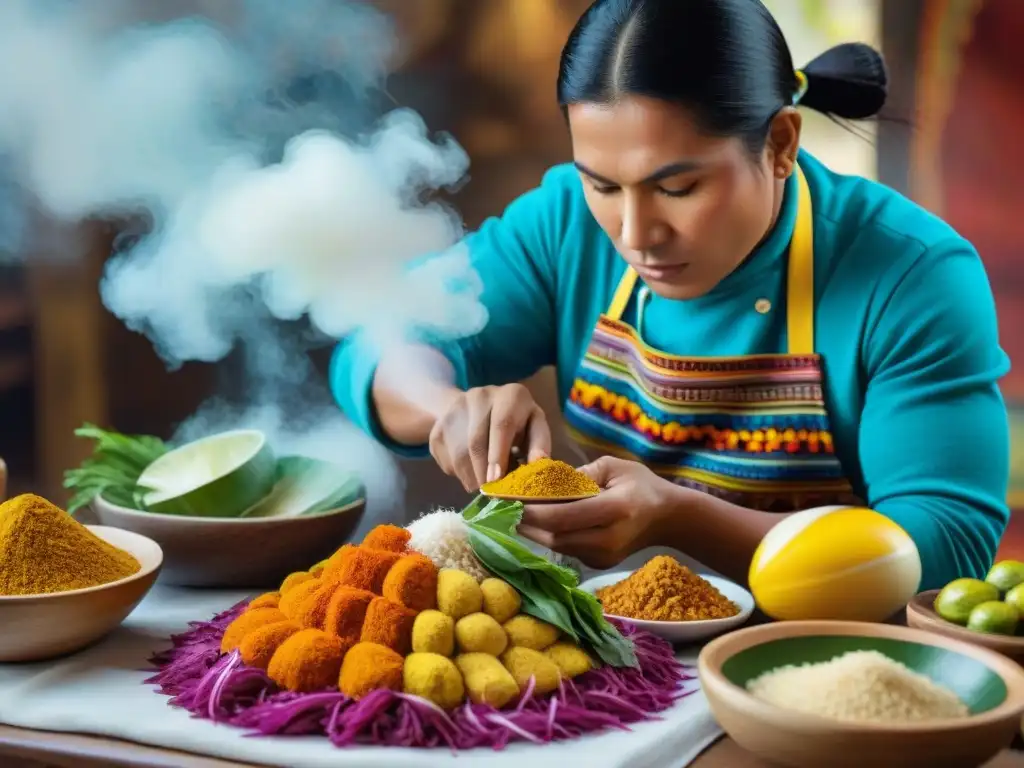 Un artista peruano transformando ingredientes en arte visual colorido y detallado