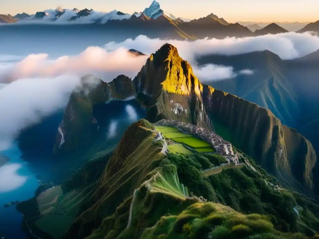 Atardecer dorado sobre los picos de los Andes, reflejando la diversidad gastronómica peruana en su paisaje único