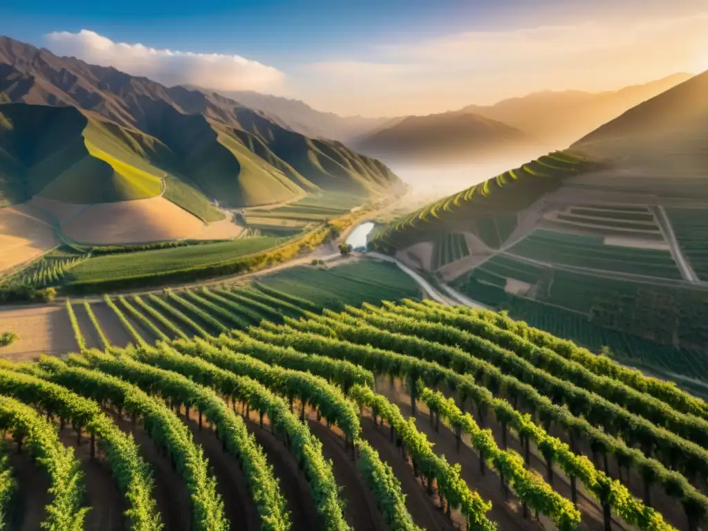 Un atardecer impresionante sobre los campos de uva en Perú, donde se cultiva el icónico Pisco