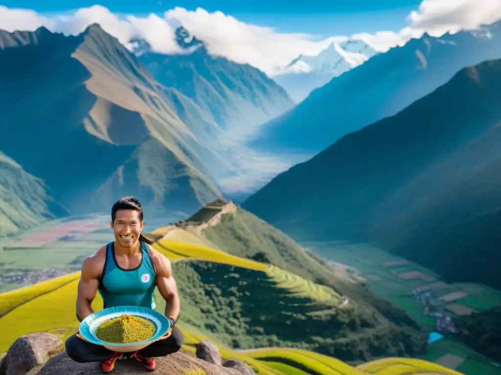 Atleta peruano con superfoods peruanos para rendimiento deportivo en los Andes