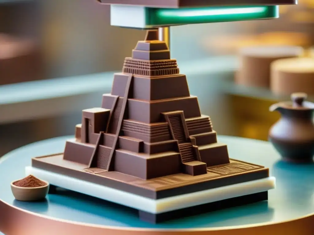 Avanzada impresión 3D de chocolate peruano innovador recreando Machu Picchu en miniatura