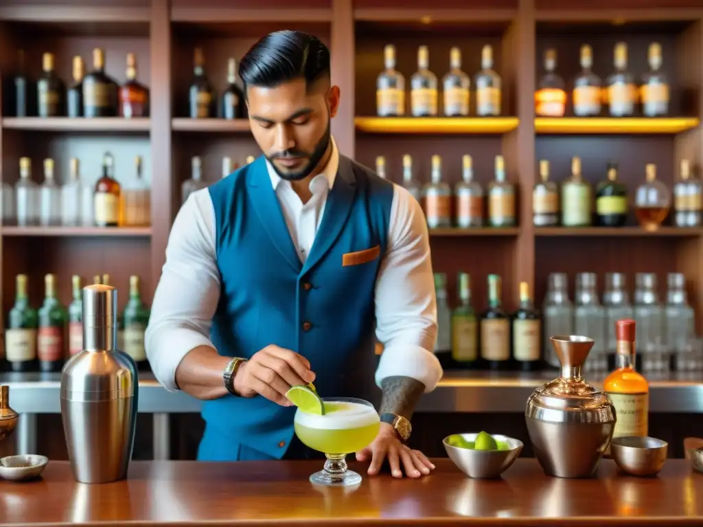 Un bar tradicional peruano donde se prepara un Pisco Sour con ingredientes autóctonos