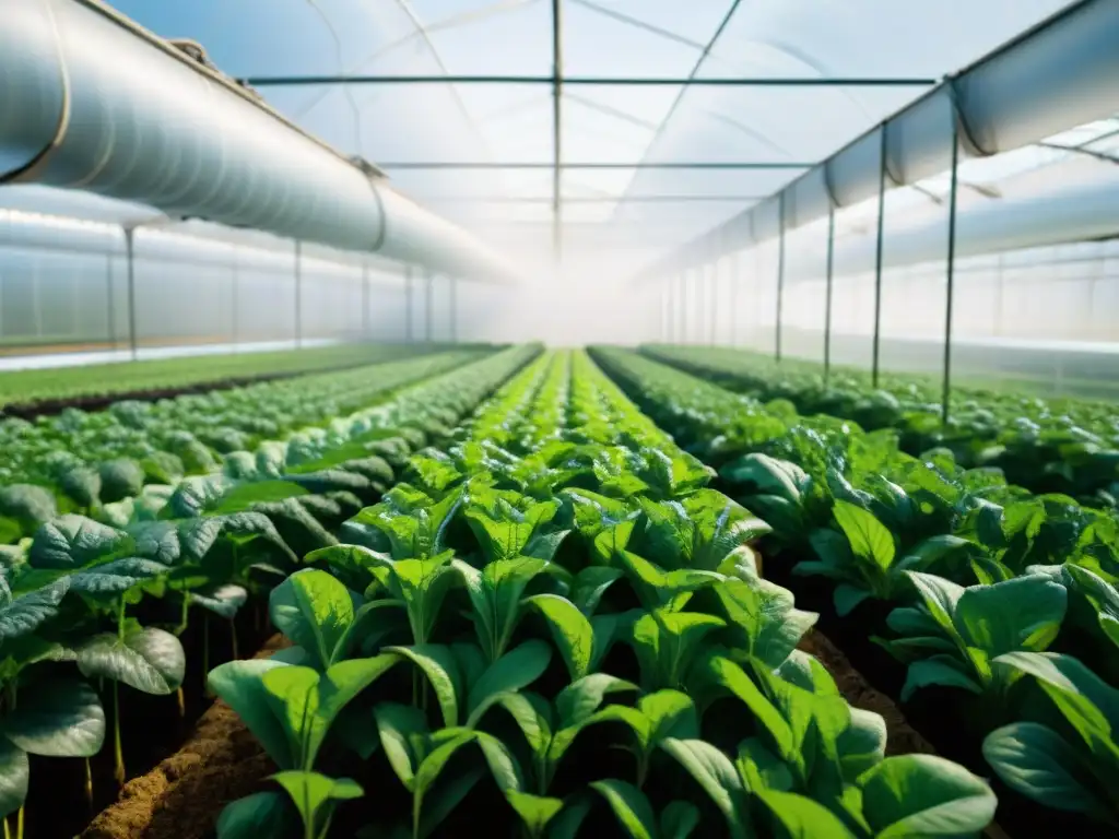 Hidroponía avanzada en Perú: cultivo sustentable Beneficios de cultivos hidropónicos peruanos: Granja hidropónica de última generación en Perú, con verduras exuberantes en camas de agua