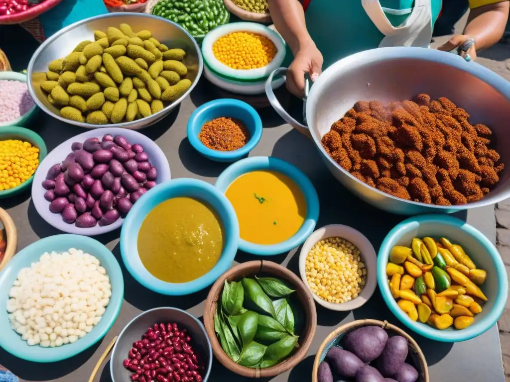 Explora la bulliciosa cultura culinaria peruana en un mercado lleno de colores y sabores frescos