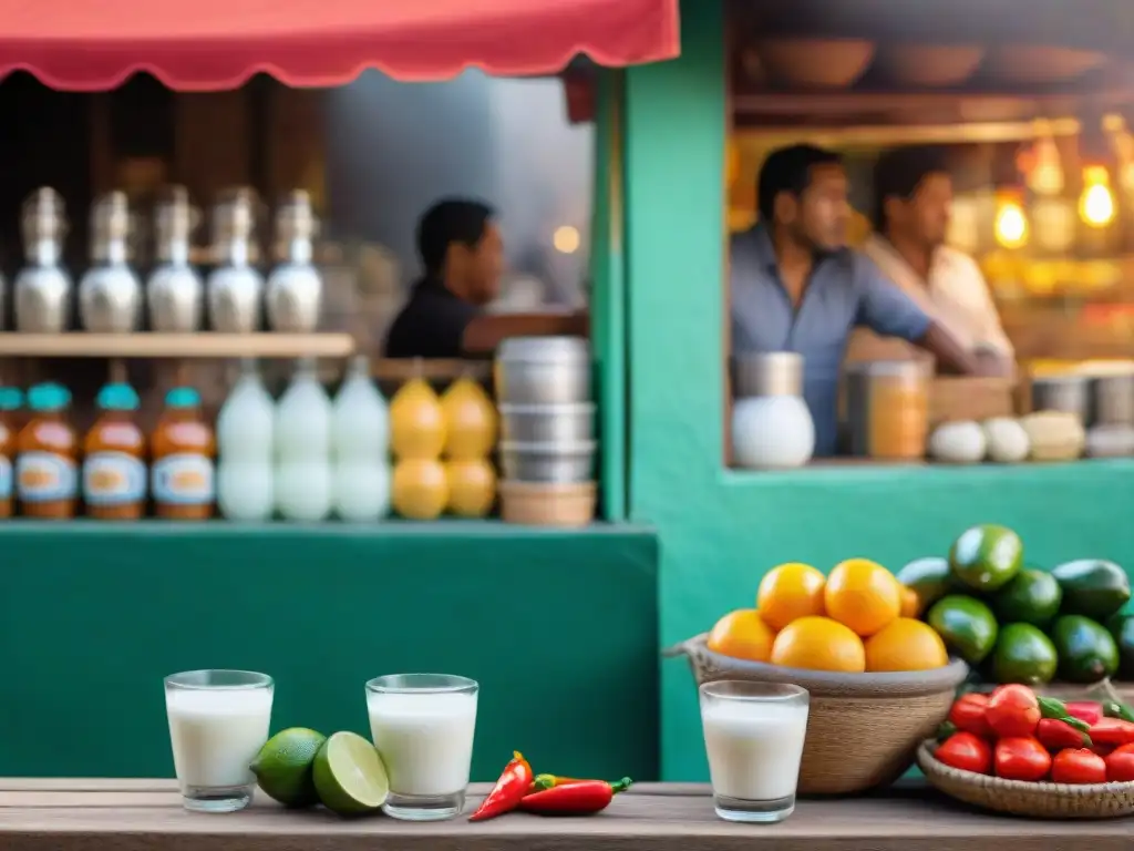 Un bullicioso mercado peruano sirve Leche de tigre versión bebible, capturando la esencia culinaria y cultural local