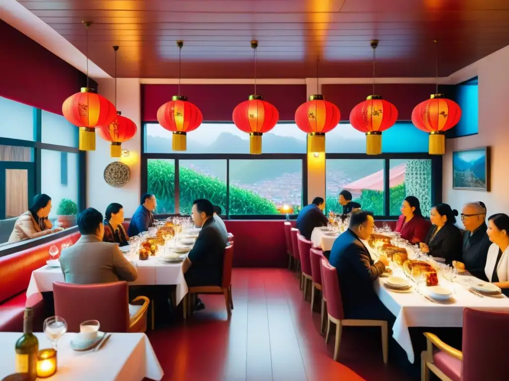 Un bullicioso restaurante Chifa en Lima, Perú, fusionando las culturas peruana y china