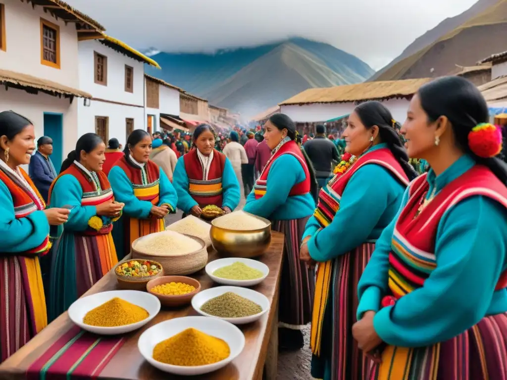 Una calle bulliciosa en el Festival del Cuy en Huancavelica: colores vibrantes, textiles hechos a mano y platos de cuy