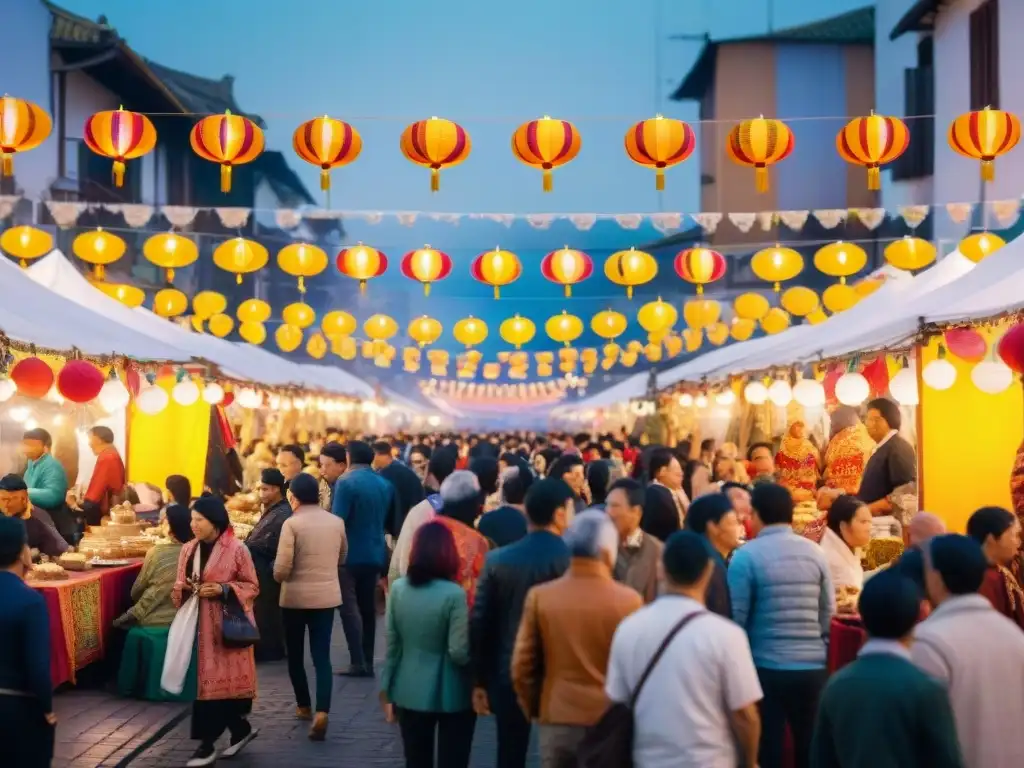 Una calle bulliciosa en el Festival Gastronómico Nikkei Lima con música y comida Nikkei