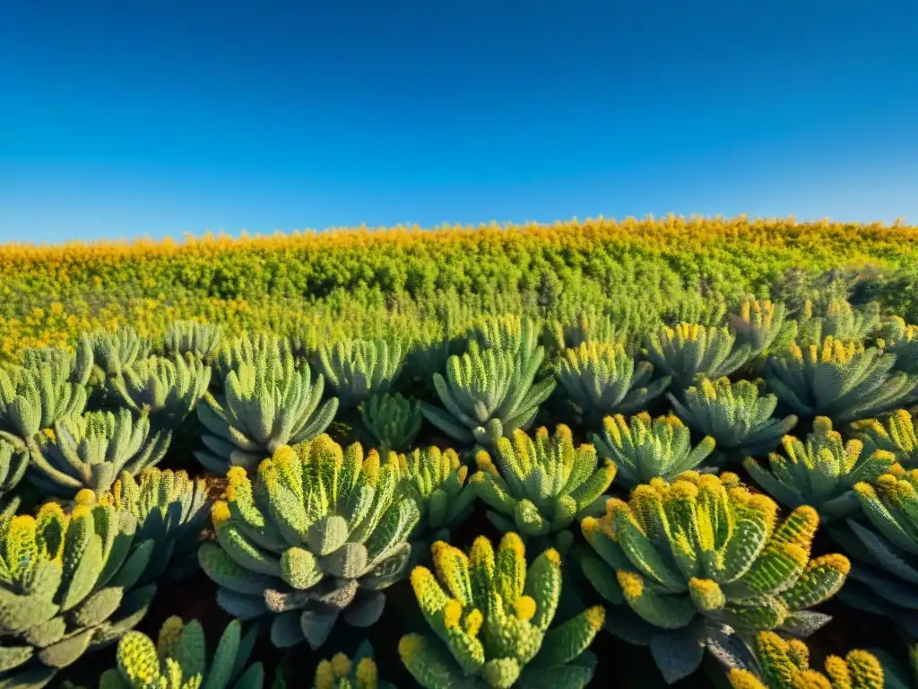 Un campo exuberante de cañihua bajo el sol dorado, reflejando salud y belleza natural