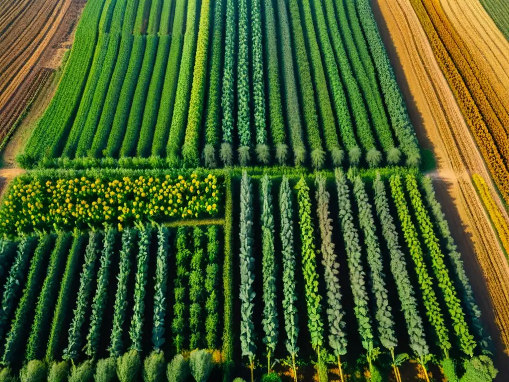 Un campo exuberante con cultivos entrelazados en armonía, técnicas prehispánicas agricultura moderna