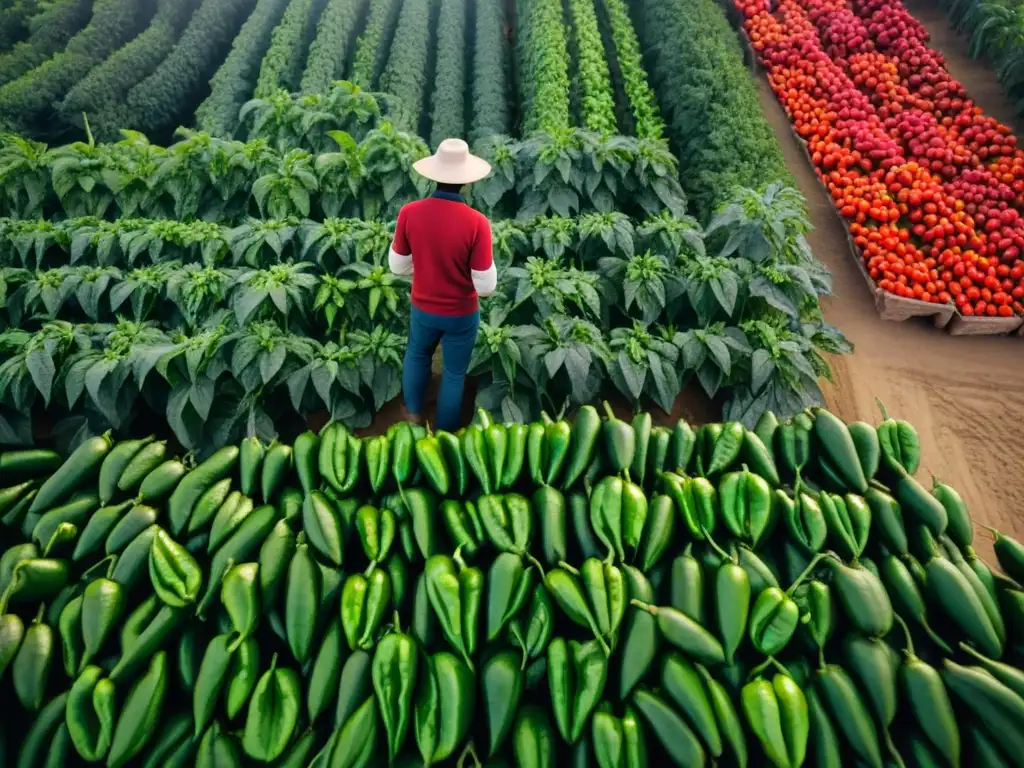 Un campo de Ají Limo vibrante en Perú, resaltando la belleza y autenticidad del cultivo