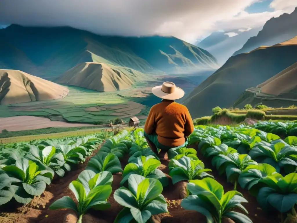 Un campo de maca andina en los Andes, donde la naturaleza y la tradición se entrelazan