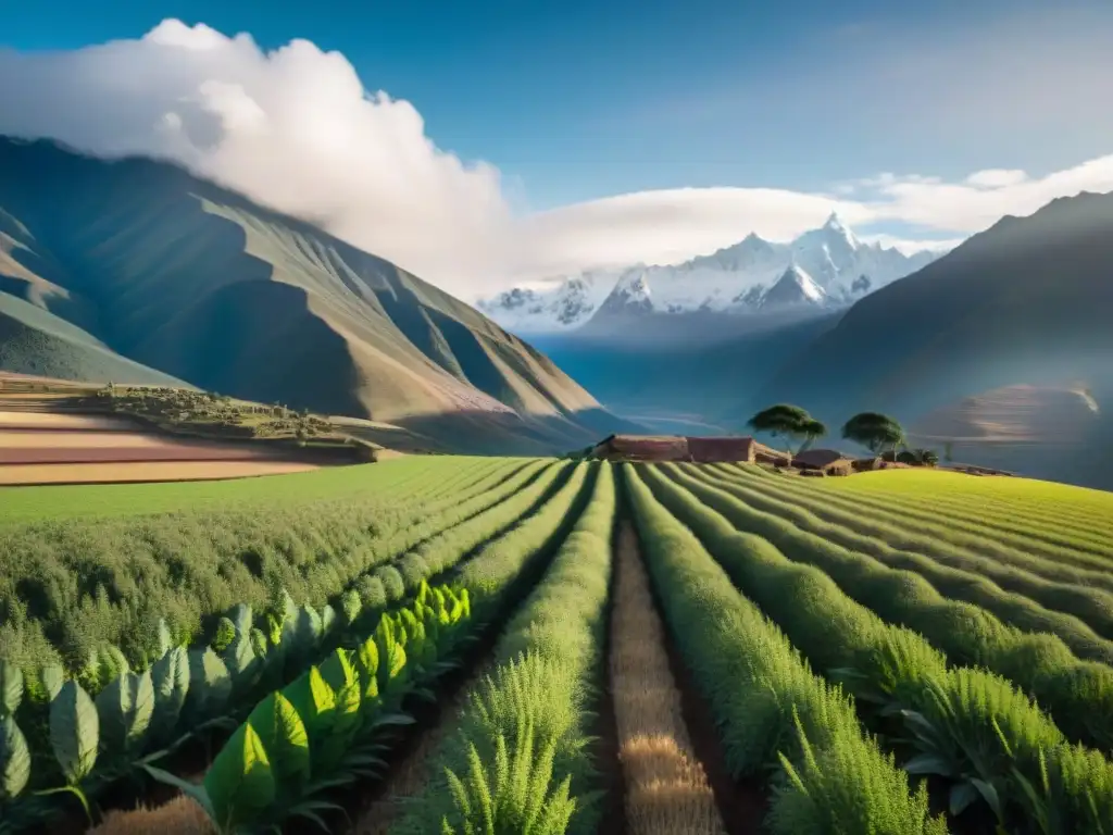 Campo de quinua en los Andes, cosecha tradicional con beneficios quinua superfood gastronomía peruana