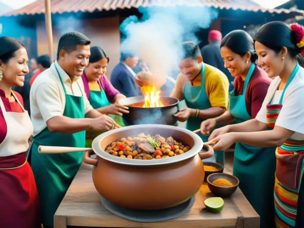 Celebración de Carapulcra: chefs preparan receta tradicional peruana en festival, con aroma y colores vibrantes